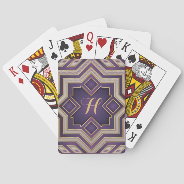 Antikes goldenes barockes geometrisches Initial-De Spielkarten (Rückseite)