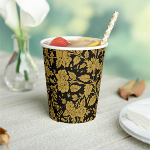 Antikes goldenes florales indisches Lackarbeit-Sch Pappbecher