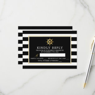 Antikes goldenes Steuerrad, schwarz-goldene Hochze RSVP Karte