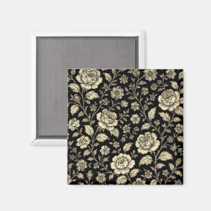 Antikes Goldrosen-Blumenmuster auf Schwarz Magnet