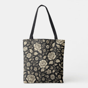 Antikes Goldrosen-Blumenmuster auf Schwarz Tasche