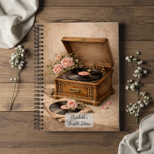 Antikes Grammophon mit Rosen Notizbuch