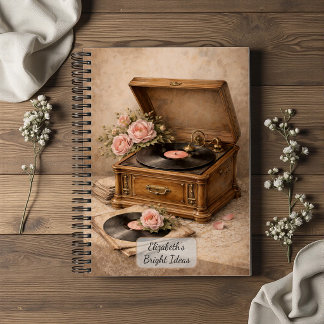 Antikes Grammophon mit Rosen Notizbuch