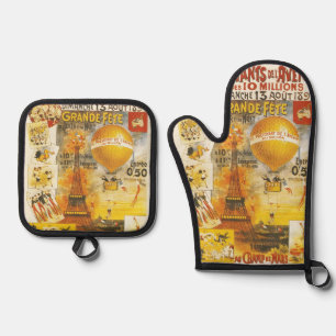 Antikes Grand Fete Fair Paris Plakat Ofenhandschuh & Topflappen-Set