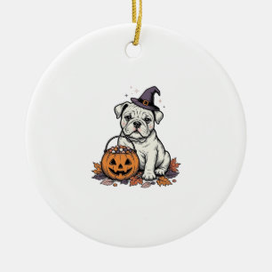 Antikes graviertes Halloween-Bulldoggen-Kürbisdesi Keramik Ornament