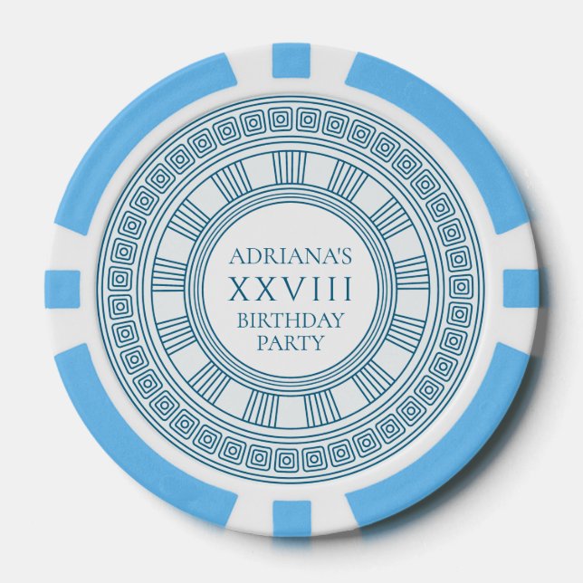 Antikes Griechenland thematisches Party mit blauen Pokerchips (Vorderseite)