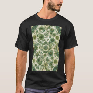 Antikes grünes und beiges Blumenmuster T-Shirt