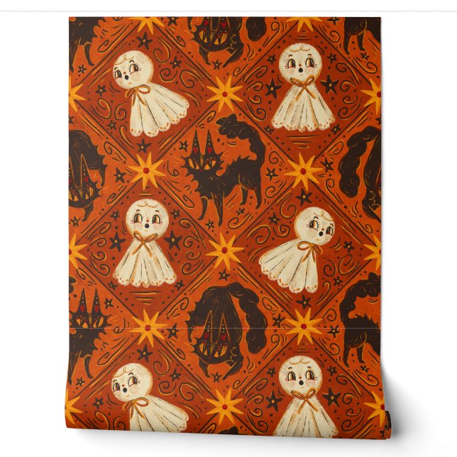 Antikes Halloween Ghost & Black Cats Harlequin Tapete (Abrollen)