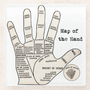 Antikes Handdiagramm eines Handlesers: Handlesekun Glasuntersetzer