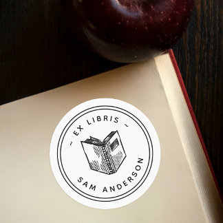 Antikes handgezeichnetes Buch rund Bibliotheks-Exl Runder Aufkleber