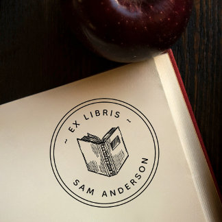 Antikes handgezeichnetes Buch rundes Bibliothek Ex Gummistempel