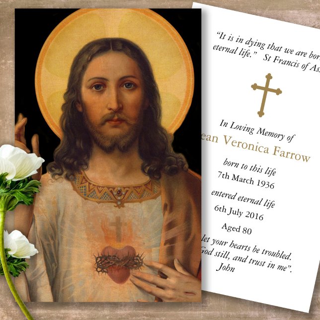 Antikes Heiliges Herz Jesus Gebet Sympathische Kar (catholic, religious, celebration of life, in loving memory of, prayer cards for bereavement)