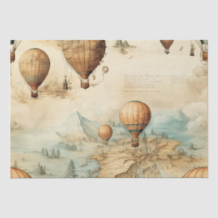 Antikes Heißluftballon-Sepia-Karten-Landschaftsbil Seidenpapier