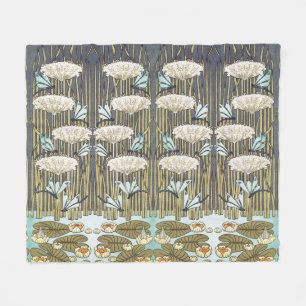 Antikes Hellgrün Libelle & Seerose Kunst Fleecedecke