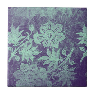 Antikes Hellgrün Lila Blumenmuster Fliese