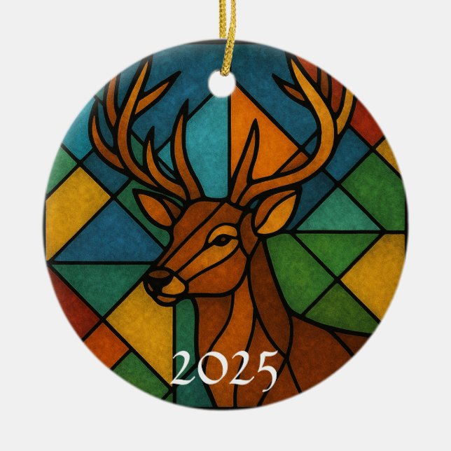 Antikes Hirsch-Buntglasdesign Keramik Ornament (Vorne)