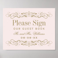 Antikes Hochzeitgästebuch-Schild mit zartrosa Schn