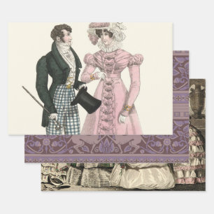 Antikes Hochzeitspaar 1823 Mann Frau Mode Geschenkpapier Set