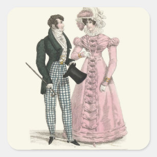 Antikes Hochzeitspaar 1823 Mann Frau Mode Quadratischer Aufkleber