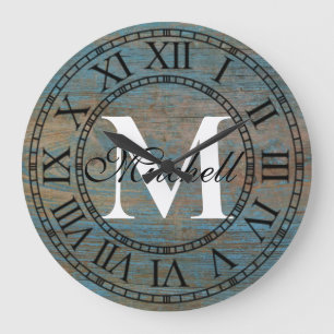 Antikes Holz mit Patina Einzigartiges Monogramm Große Wanduhr