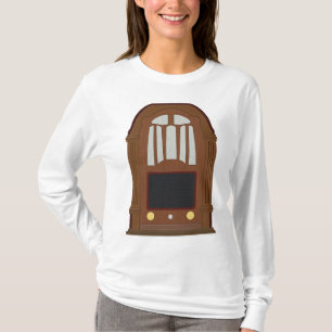 Antikes Holzstereo-Radio mit Röhren aus vergangene T-Shirt