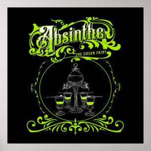 Antikes illustriertes Absinth-Set Poster