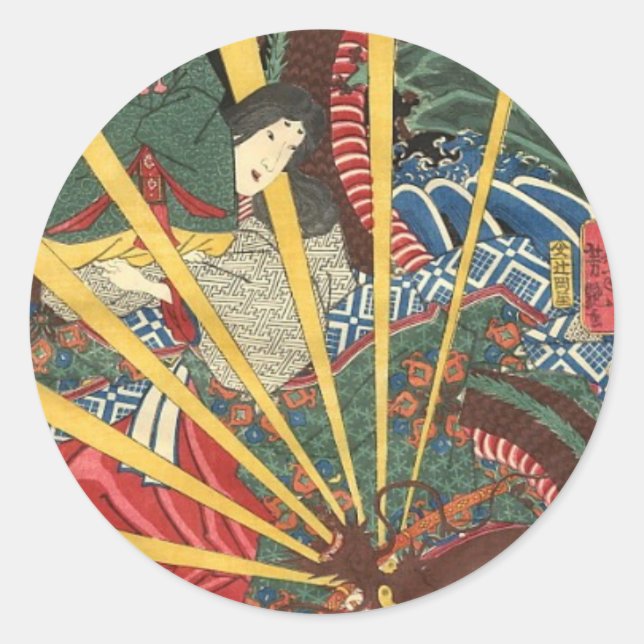 Antikes japanisches Drachenmalerei um die 1860er J Runder Aufkleber (Vorderseite)
