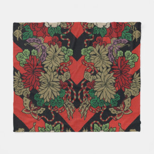 Antikes Japanisches Florales Pfingstrosen Rot Schw Fleecedecke
