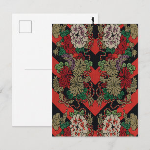 Antikes Japanisches Florales Pfingstrosen Rot Schw Postkarte