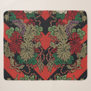Antikes japanisches florales Pfingstrosen rot-schw Sherpadecke