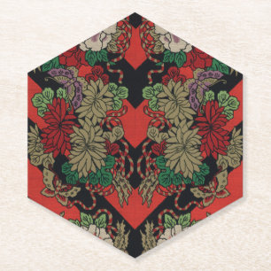 Antikes Japanisches Florales Pfingstrosen Rot Schw Untersetzer