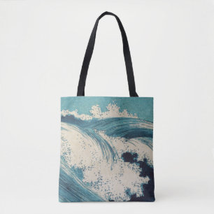 Antikes japanisches Holzblockdruck-Blauer-Ozean-We Tasche