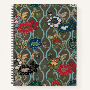 Antikes japanisches Päonien-Ogee-Blumenmuster Notizbuch