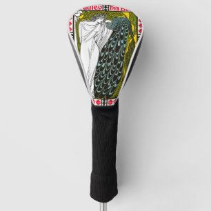 Antikes Jugendstil-Plakat Frau und Pfau Golf Headcover