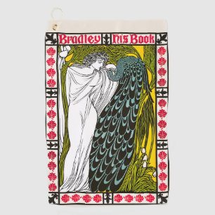 Antikes Jugendstil-Plakat Frau und Pfau Golfhandtuch