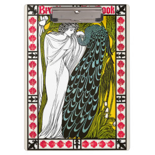 Antikes Jugendstil-Plakat Frau und Pfau Klemmbrett