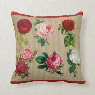 Antikes Jute-Rosen-Baumwoll-Wurfkissen Kissen