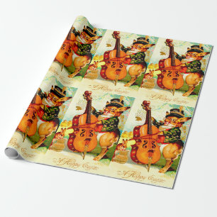 Antikes Kaninchen spielt mit Violine Ostergruß Geschenkpapier
