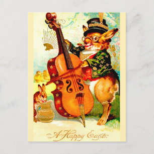 Antikes Kaninchen spielt mit Violine Ostergruß Postkarte