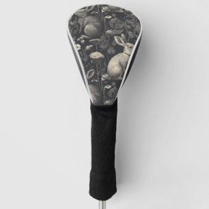 Antikes Kaninchen-Toile Schwarz Botanisches Muster Golf Headcover