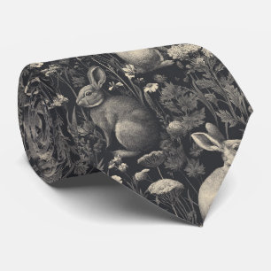 Antikes Kaninchen-Toile Schwarz Botanisches Muster Krawatte