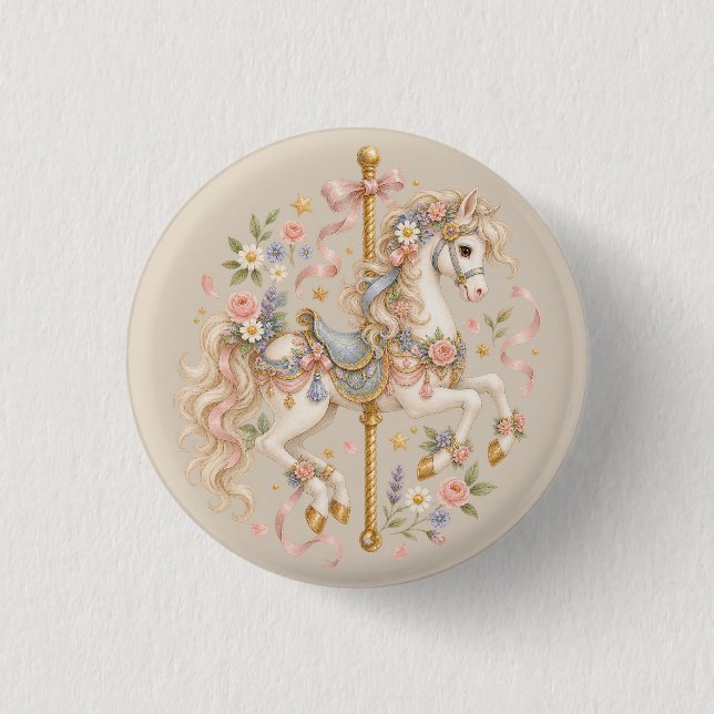 Antikes Karussellpferd Cottagecore-Geschenk  Button (Vorderseite)