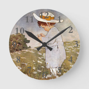 Antikes Kind pflückt Gänseblümchen Bessie Pease Gu Runde Wanduhr