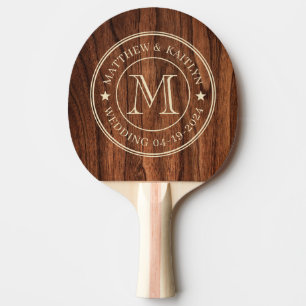 Antikes Kirschholz-Hochzeits-Monogramm-Stern Tischtennis Schläger