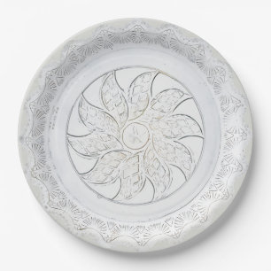 Antikes klares Glas-Blumen- und Fächer-Faux-Porzel Pappteller