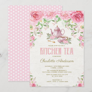 Antikes Küchentee Rosa Blumenrosen Dusche Einladung