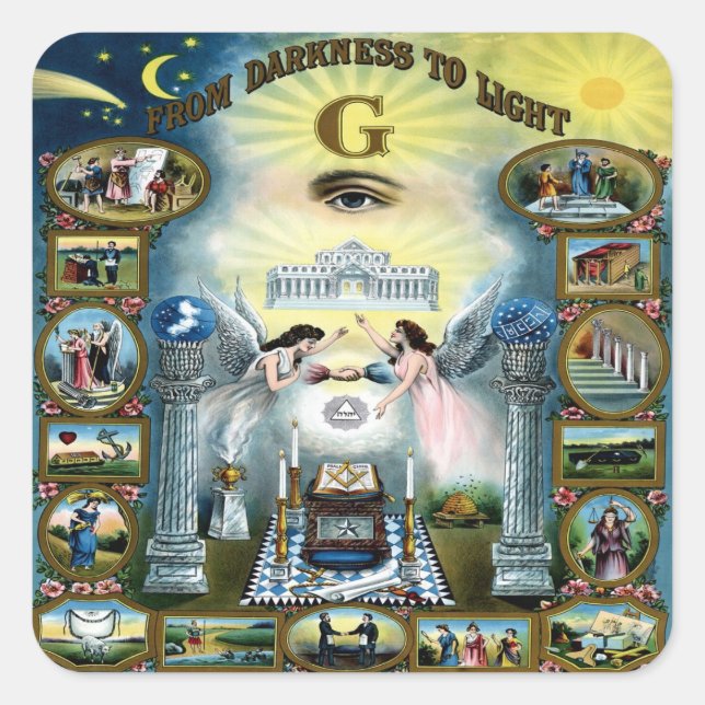 Antikes Kunsthandwerk Freimaurerei Masonic Hazen Quadratischer Aufkleber (Vorderseite)