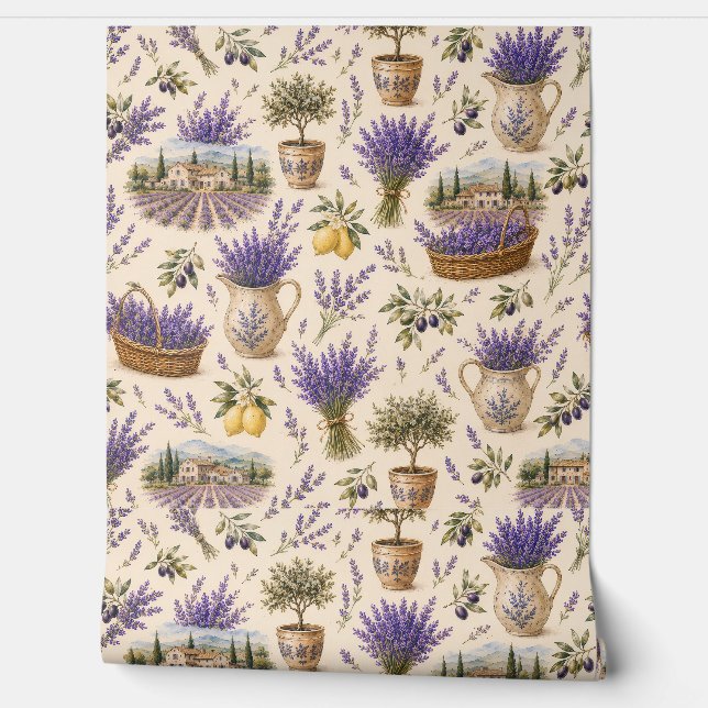 antikes Lavendel-Muster-Wallpaper Tapete (Abrollen)