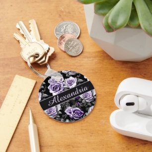 Antikes Lavendel- und Graurosen-Monogramm Schlüsselanhänger