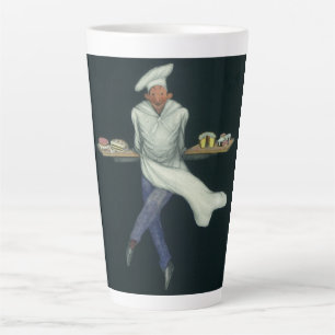 Antikes Lebensmittelgeschäft, Bäcker mit Gebäckdes Milchtasse